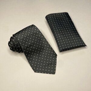 Gray Polka Dot Necktie and Matching Pocket Square